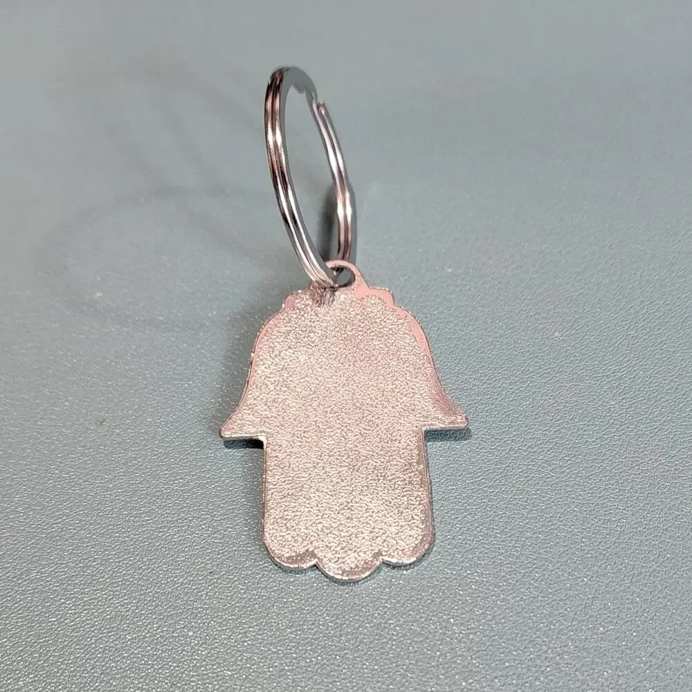 Silver Tone Blue Evil Eye Hamsa Hand of Fatima Keychain